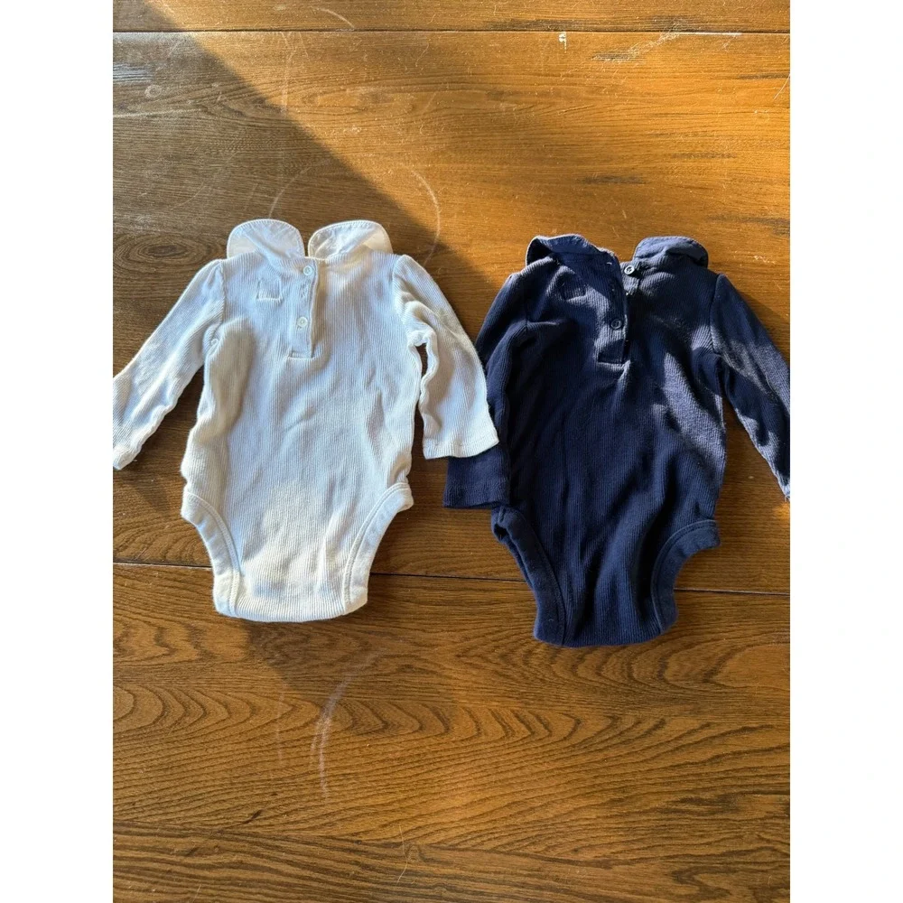 Baby Gap 3-6 Months Bodysuit Lot Set of 2‎ Peter Pan Collar Navy Ivory Cotton